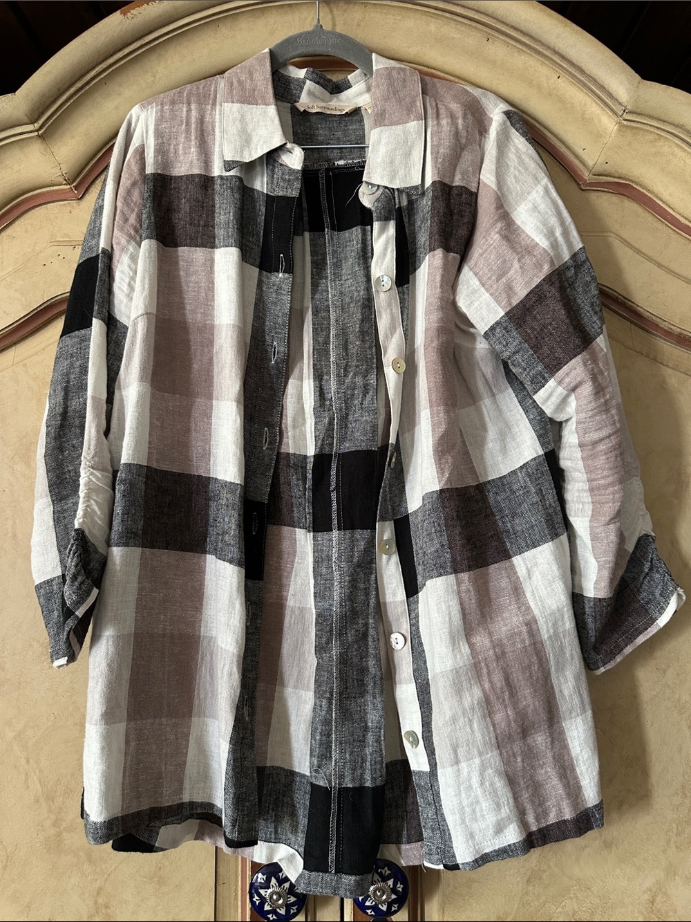 Soft Surroundings Button-Down Plaid Shirt Tunic size Medium